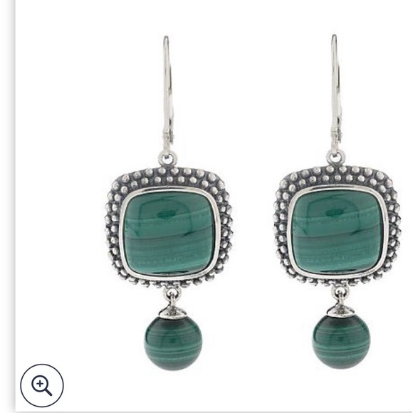 Sterling Malachite Bead drop lever back earrings - Picture 7 of 8